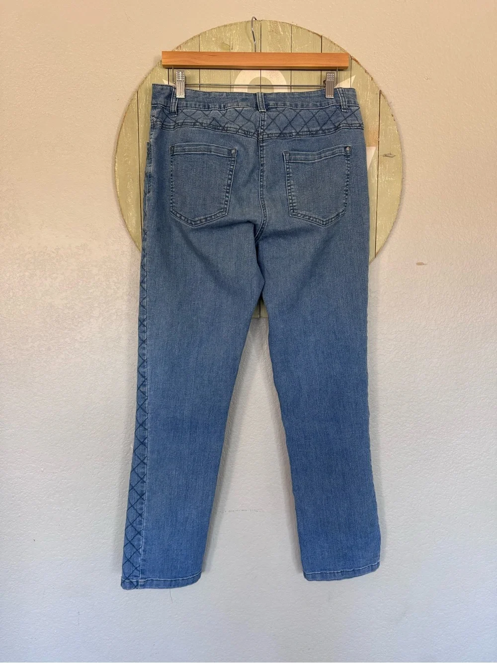 Collection patterned straight slim stretch denim jeans size 10